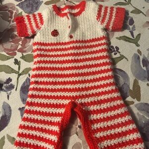 Charming Red and White Striped Kids Footie